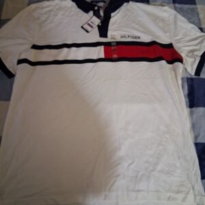 Tommy Hilfiger White and Red Polo Shirt Classic Design